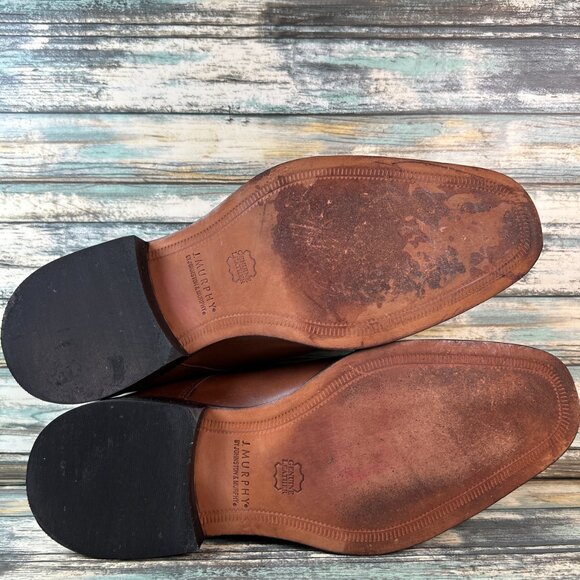 Johnston & Murphy Oxford Novick Dress Shoe 9.5 Brown Calfskin Leather Cap Toe - Picture 6 of 10